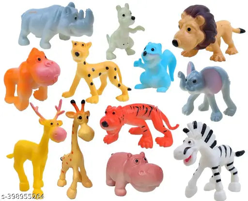 Funny Jungle Animals Toys Forest Animal Set Mini Cartoon Animal Toys Figure Playing Set for Kids - Pack of 12 Pcs