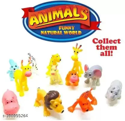 Funny Jungle Animals Toys Forest Animal Set Mini Cartoon Animal Toys Figure Playing Set for Kids - Pack of 12 Pcs