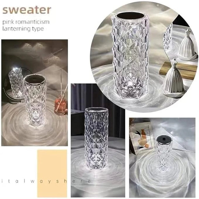 Crystal Lamp,16 Color Changing Rose Crystal Diamond Table Lamp,USB Rechargeable Touch Bedside Lamp Night Light with Remote Control, for Bedroom Living Room Party Dinner Decor