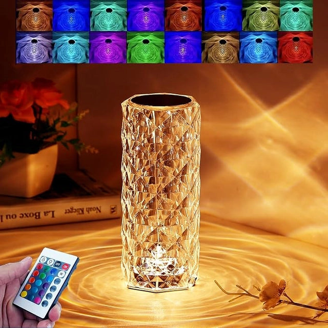 Crystal Lamp,16 Color Changing Rose Crystal Diamond Table Lamp,USB Rechargeable Touch Bedside Lamp Night Light with Remote Control, for Bedroom Living Room Party Dinner Decor