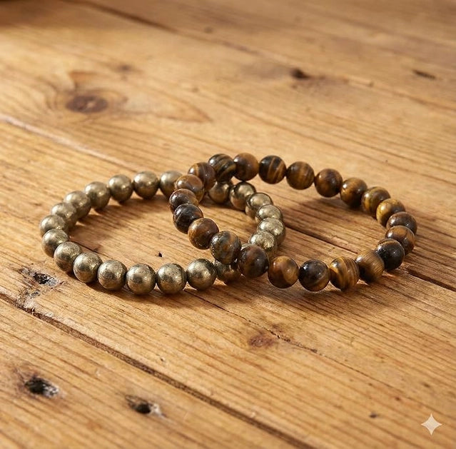 Tiger Eye & Golden Pyrite Bracelet Set (Pack of 2)