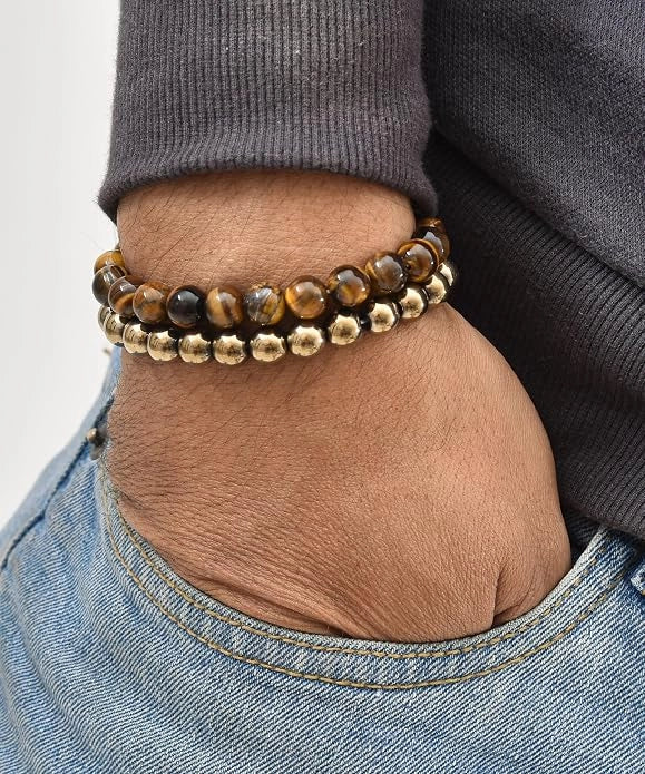 Tiger Eye & Golden Pyrite Bracelet Set (Pack of 2)